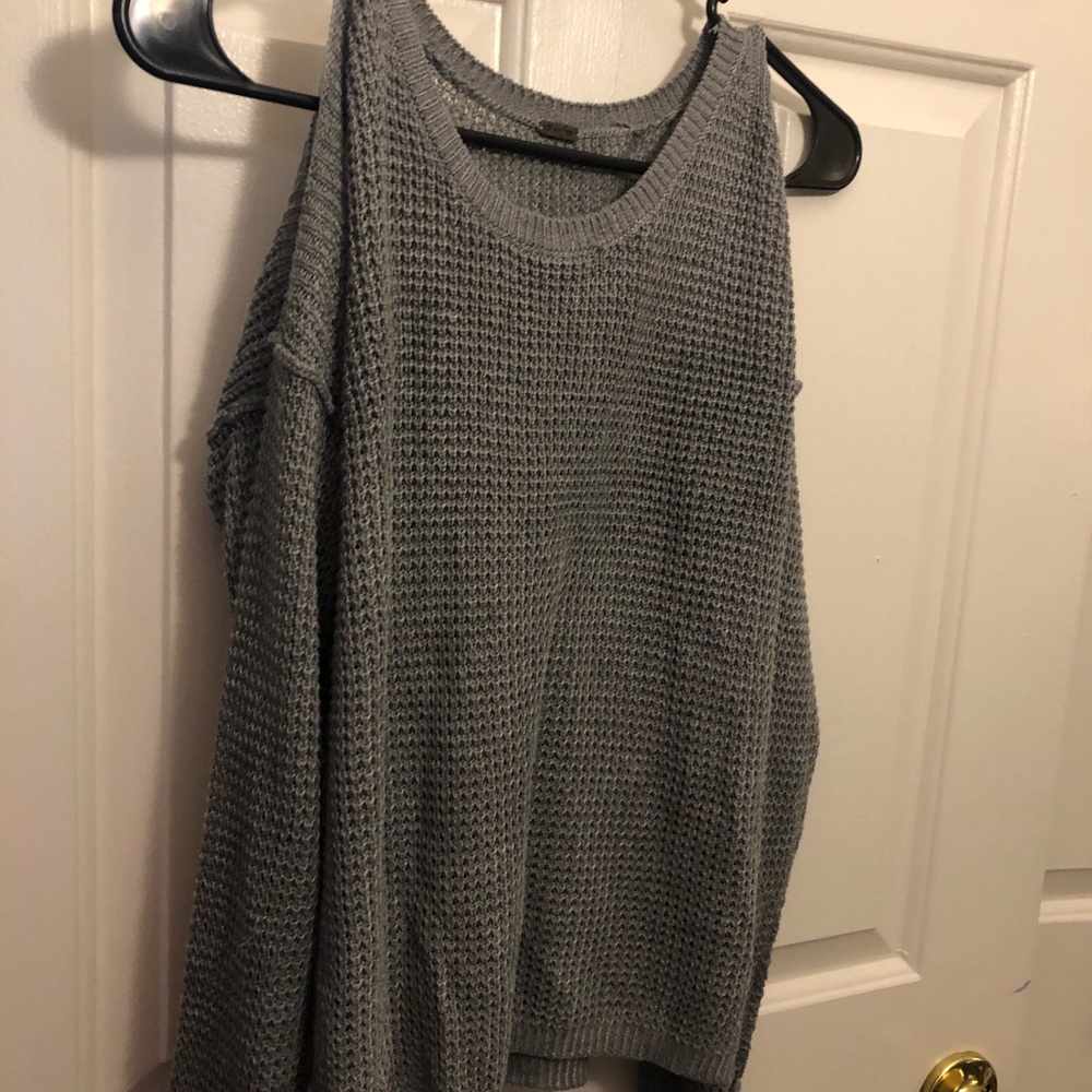 Open shoulder grey sweater